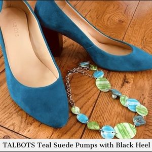 Talbots Deep Teal Suede Pumps with Block Heels